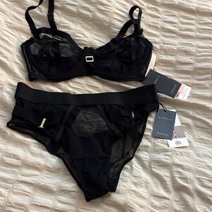 Bluebella Karolina mesh bra and panty set in black Small / 34DD